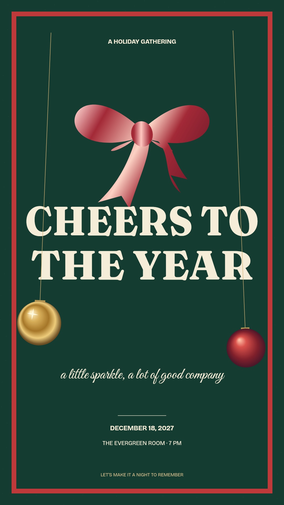 Evergreen Afterglow — Festive metallic invitation artwork